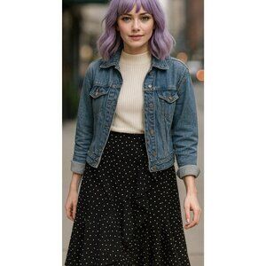 Max studio Women's S Wrap Skirt Polka Dot Ruffle Hem Midi‎ Chiffon White Black.